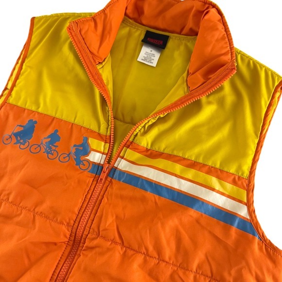 Stranger Things Other - Stranger Things Vest Puffer‎ Sleeveless Jacket Bike Graphic Orange Yellow - M
